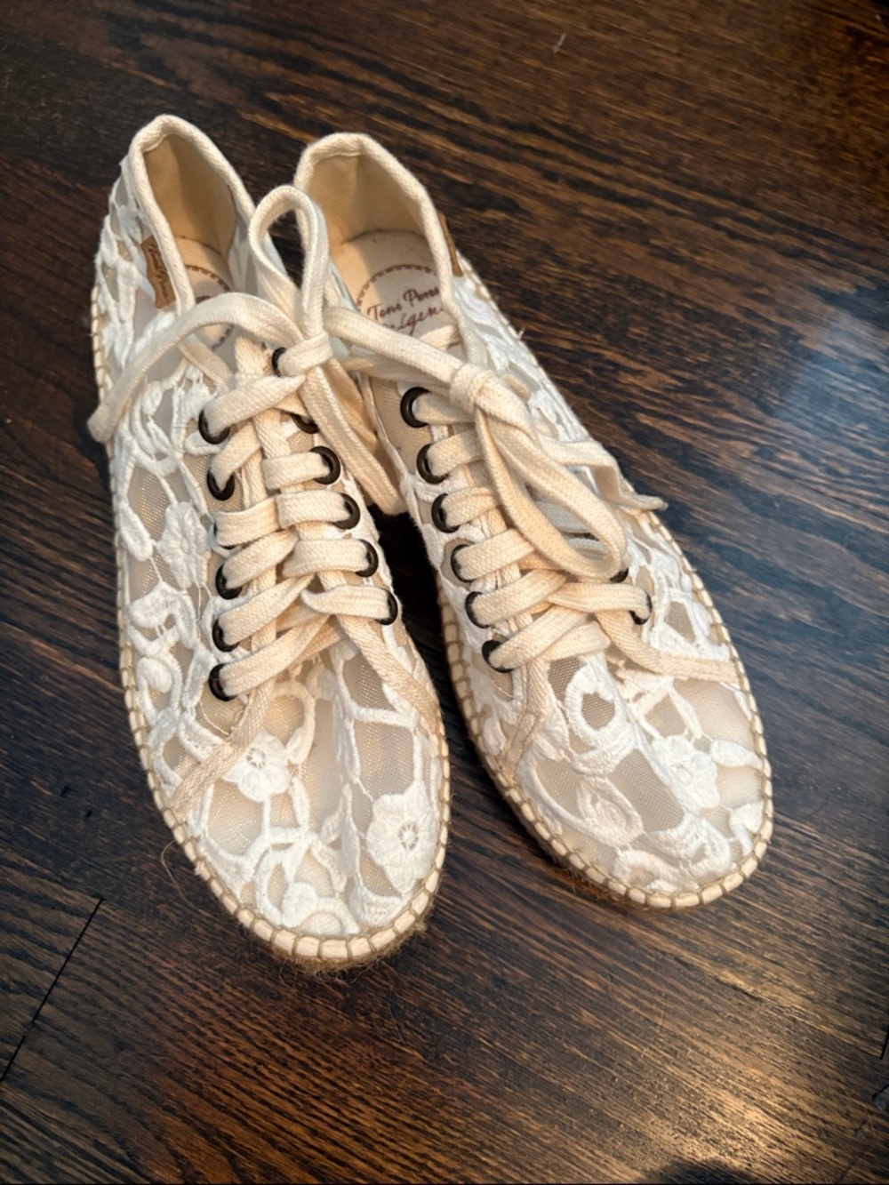 Lace-Up Cream Lace Espadrille Sneakers. Perfect for bridal wear!